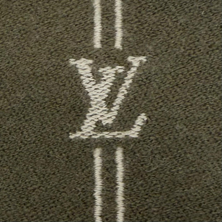 Excellent LOUIS VUITTON Scarf Monogram Stripes khaki wool mens