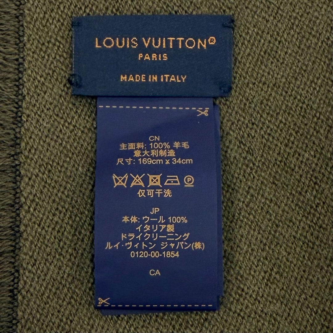 Excellent LOUIS VUITTON Scarf Monogram Stripes khaki wool mens