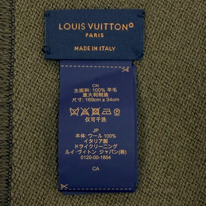 Excellent LOUIS VUITTON Scarf Monogram Stripes khaki wool mens