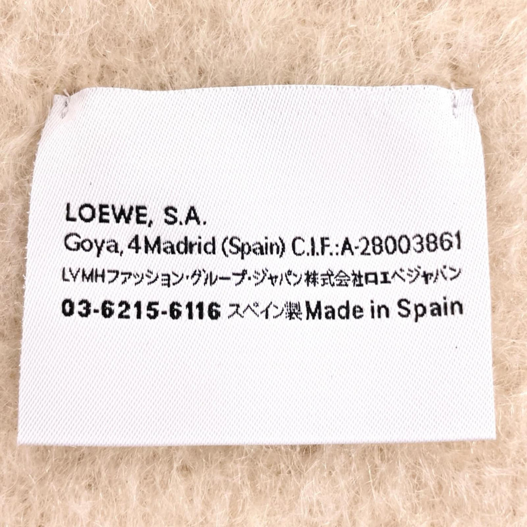 Excellent LOEWE Scarf Anagram leather patch fringe Ivory mohair Women