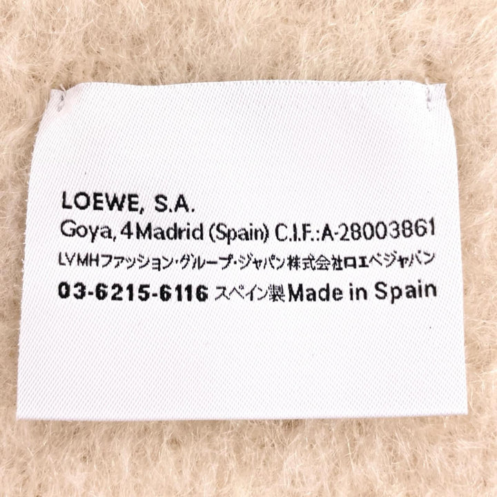 Excellent LOEWE Scarf Anagram leather patch fringe Ivory mohair Women