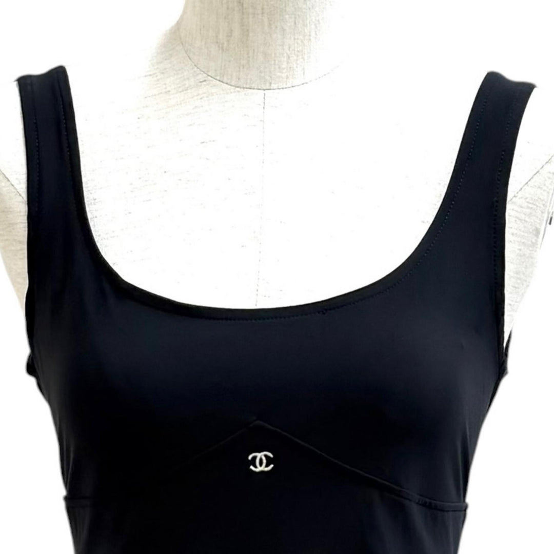 Great CHANEL one piece COCO Mark embroidered jersey Nylon 38 97C P08597