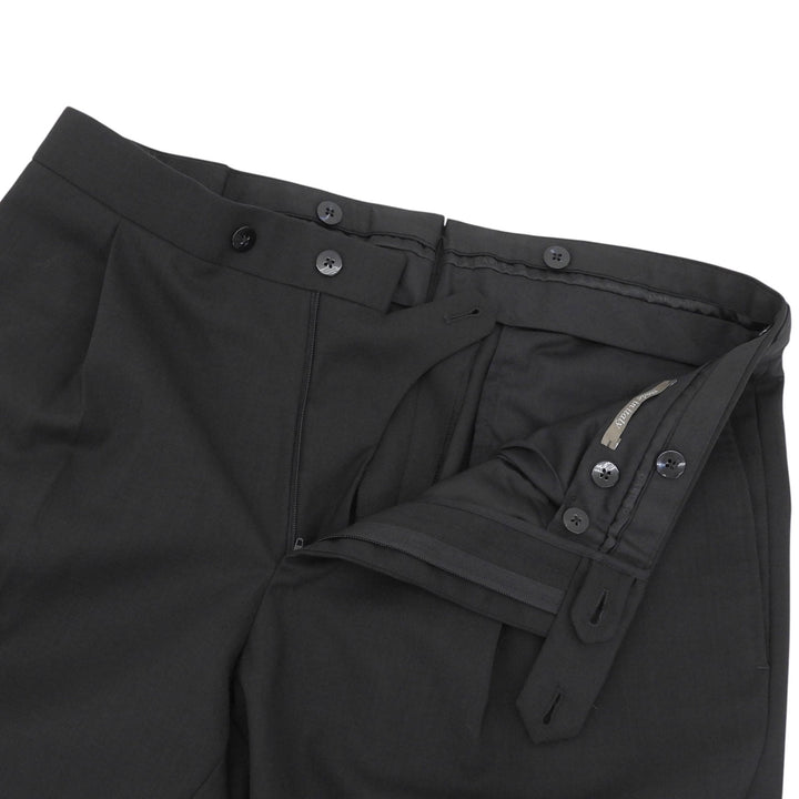 Pristine CARUSO slacks Tapered, 1-tuck, center crease black wool mens
