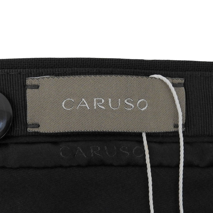 Pristine CARUSO slacks Tapered, 1-tuck, center crease black wool mens