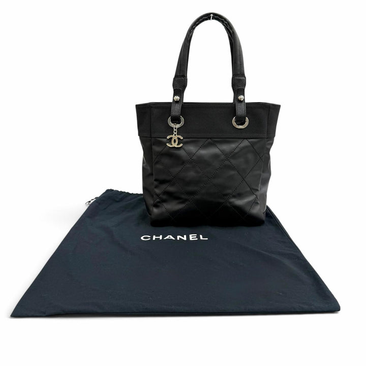 Excellent CHANEL Tote Bag Paris Biarritz PM black Coated canvas Women A34208