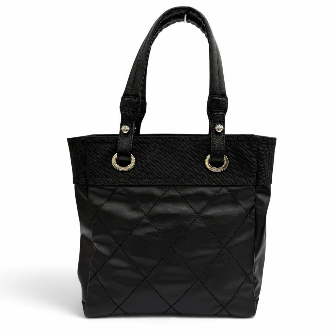 Excellent CHANEL Tote Bag Paris Biarritz PM black Coated canvas Women A34208