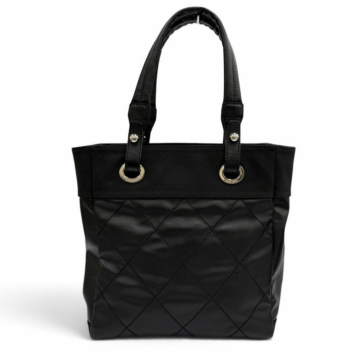 Excellent CHANEL Tote Bag Paris Biarritz PM black Coated canvas Women A34208