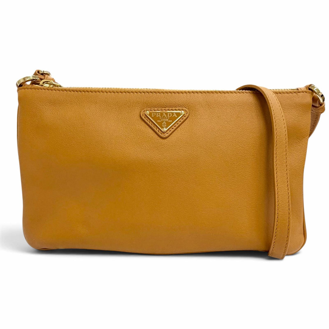 Excellent PRADA Shoulder Bag Triangle logo, soft grain leather Brown 1BC238