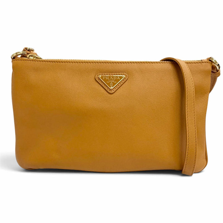 Excellent PRADA Shoulder Bag Triangle logo, soft grain leather Brown 1BC238