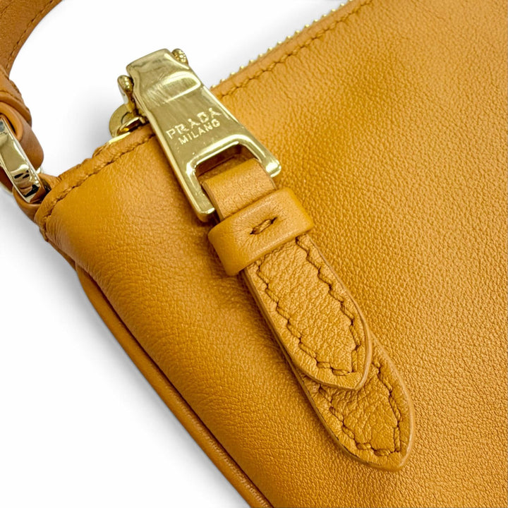 Excellent PRADA Shoulder Bag Triangle logo, soft grain leather Brown 1BC238