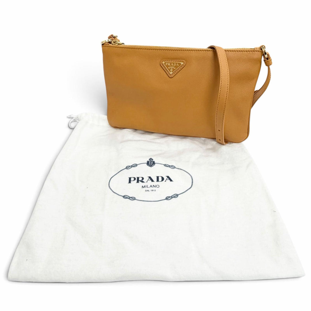 Excellent PRADA Shoulder Bag Triangle logo, soft grain leather Brown 1BC238