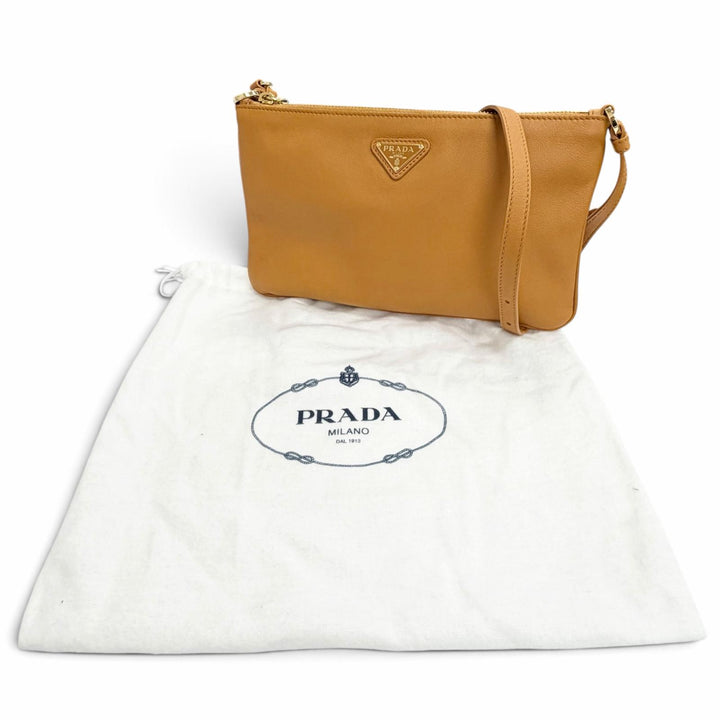 Excellent PRADA Shoulder Bag Triangle logo, soft grain leather Brown 1BC238