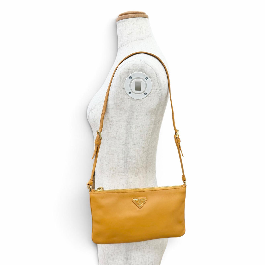 Excellent PRADA Shoulder Bag Triangle logo, soft grain leather Brown 1BC238