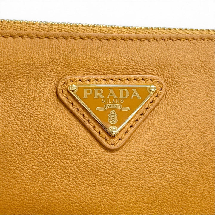 Excellent PRADA Shoulder Bag Triangle logo, soft grain leather Brown 1BC238
