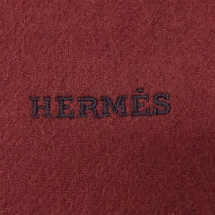 Excellent HERMES Scarf Recto Verso H logo embroidery fringe