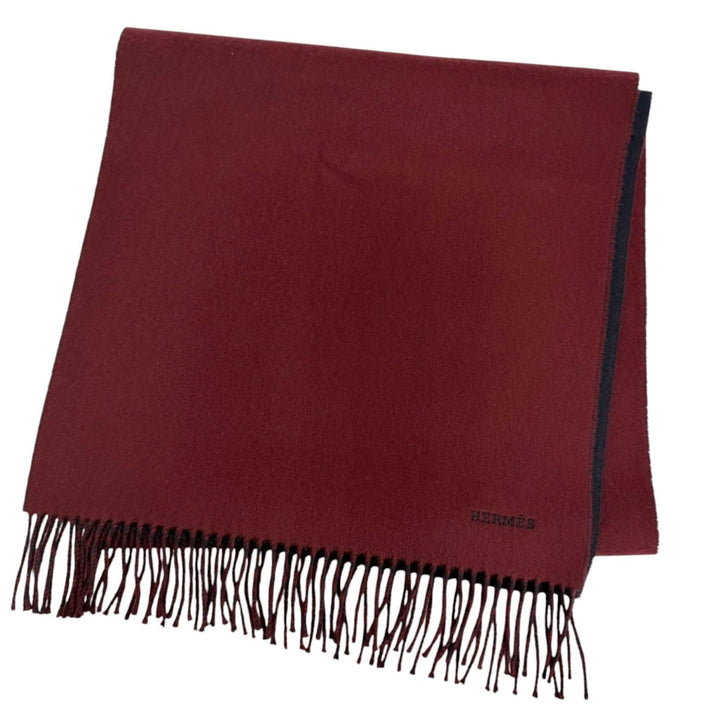 Excellent HERMES Scarf Recto Verso H logo embroidery fringe