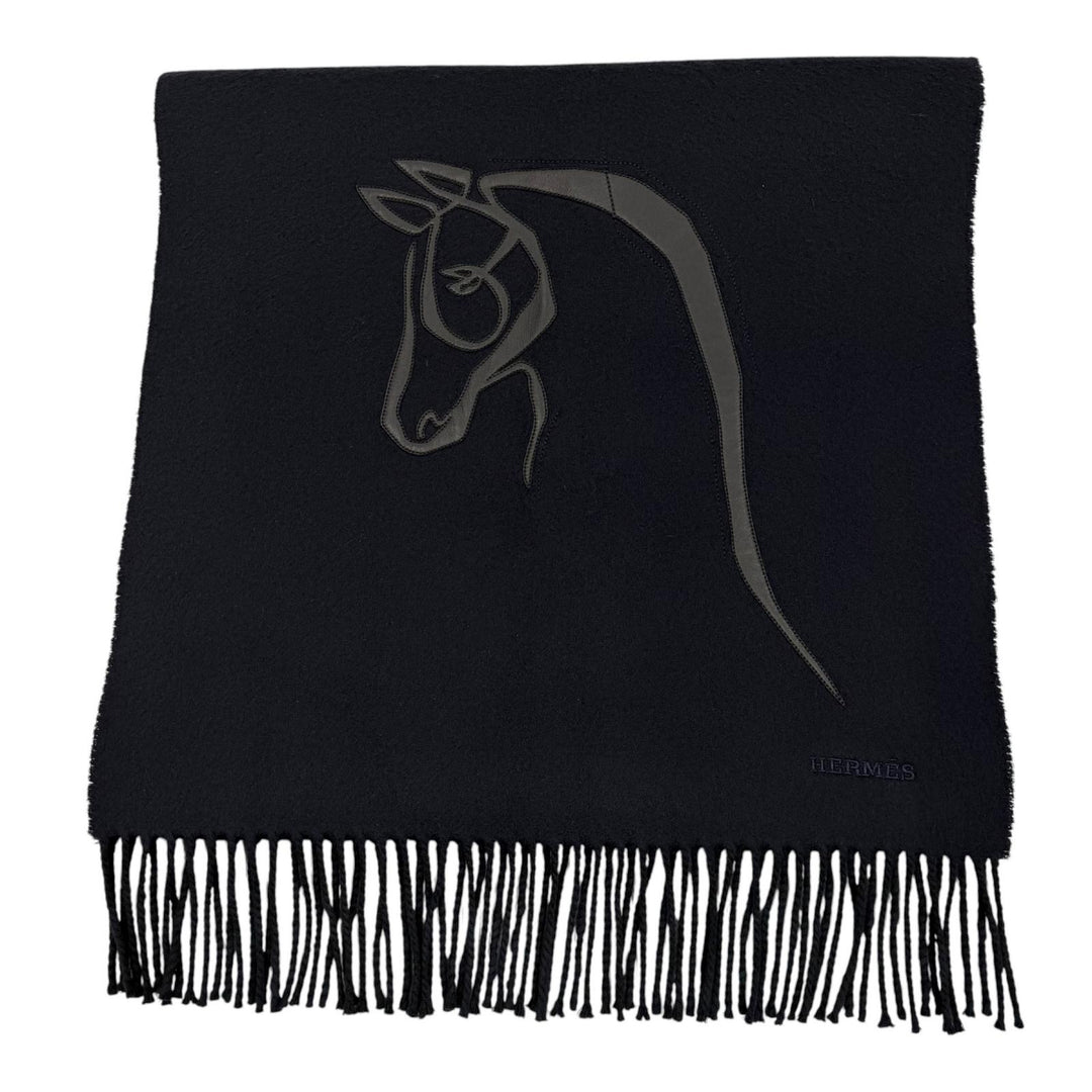 Excellent HERMES Scarf Cheval au Tré Navy cashmere mens