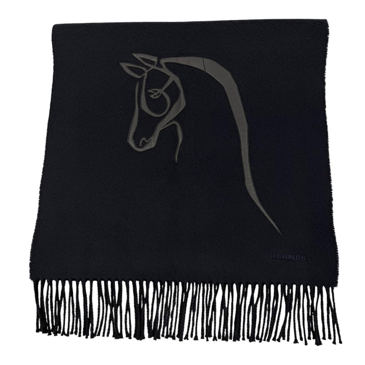 Excellent HERMES Scarf Cheval au Tré Navy cashmere mens