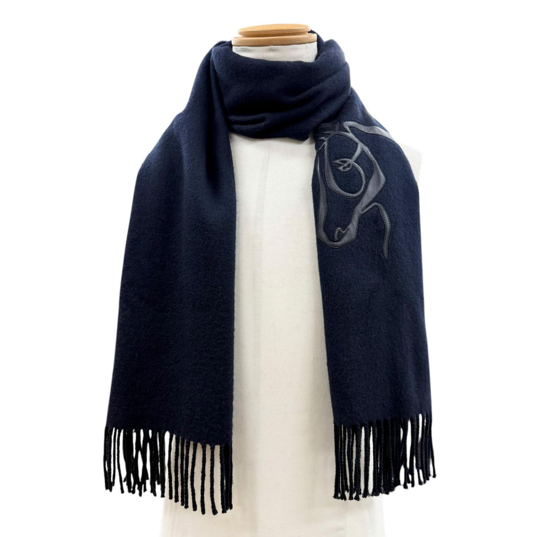 Excellent HERMES Scarf Cheval au Tré Navy cashmere mens
