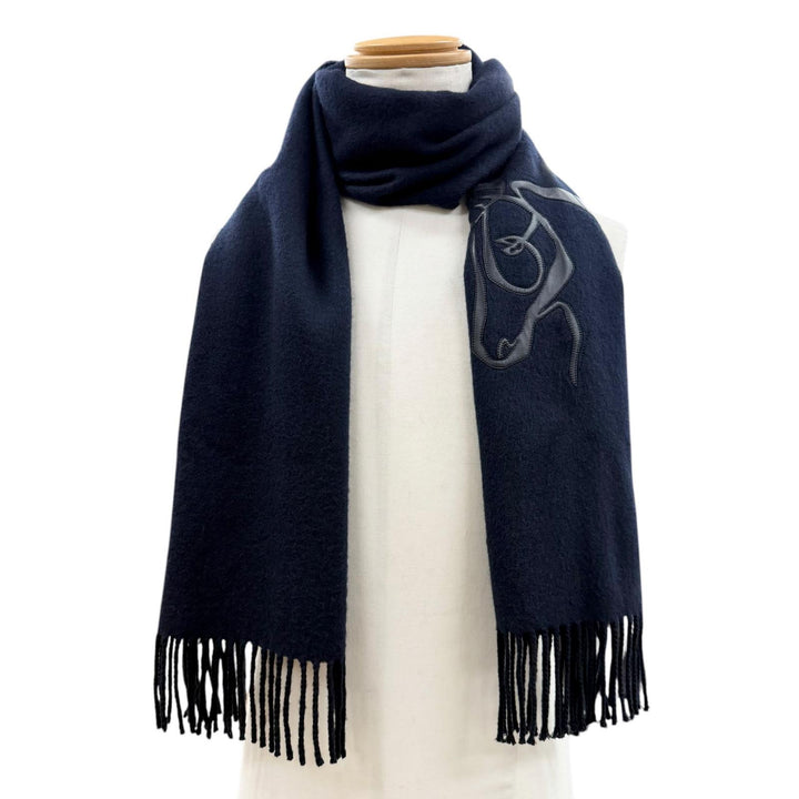 Excellent HERMES Scarf Cheval au Tré Navy cashmere mens