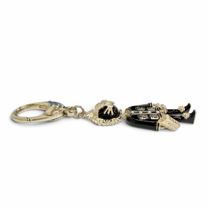 Excellent CHANEL Bag charm COCO Mark Rhinestone Camellia Matelassé B22P AB7960