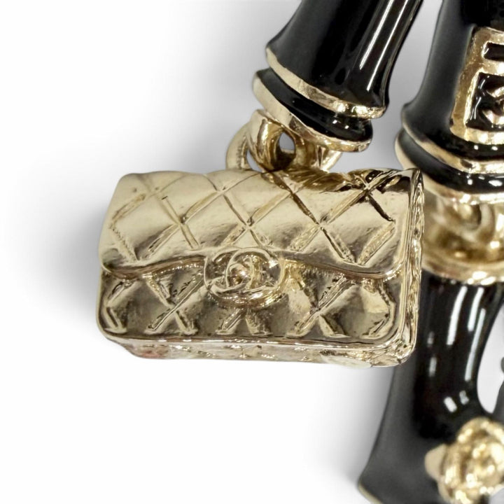 Excellent CHANEL Bag charm COCO Mark Rhinestone Camellia Matelassé B22P AB7960