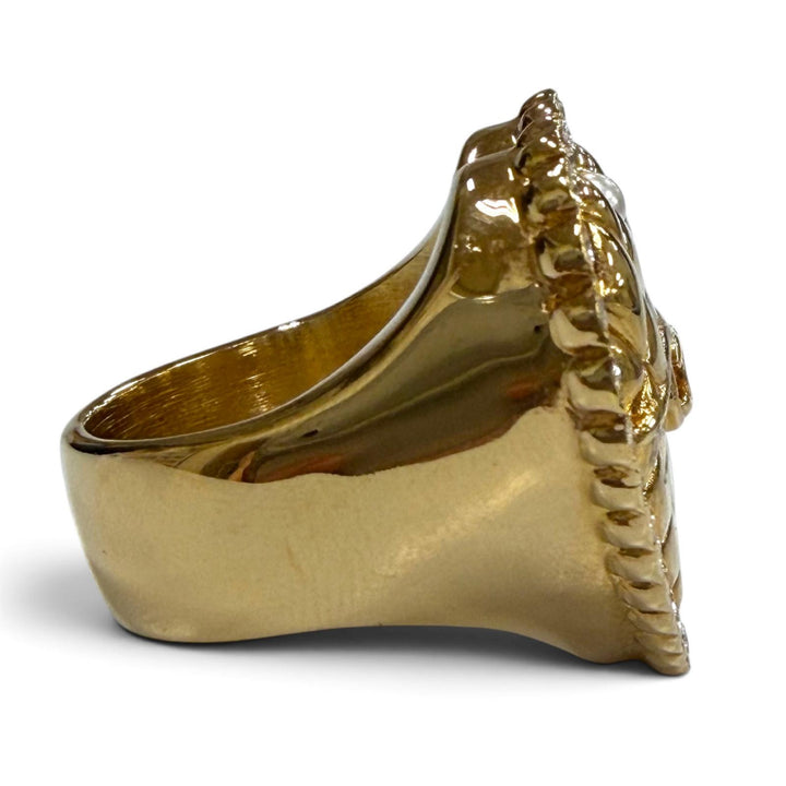 Great CHANEL Ring ring Matelassé Heart gold Pearl Women B24A ABC459
