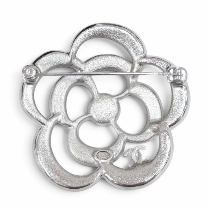Excellent CHANEL Brooch Camellia COCO Mark Pearl Rhinestone Heart A25P AB9720