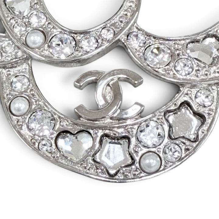 Excellent CHANEL Brooch Camellia COCO Mark Pearl Rhinestone Heart A25P AB9720