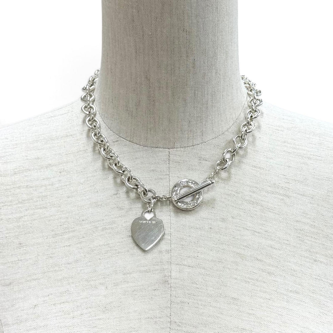 Great TIFFANY&Co. Necklace Heart Tag Toggle Choker Silver 925 Women