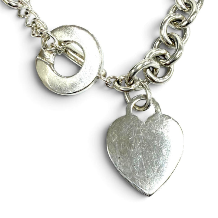 Great TIFFANY&Co. Necklace Heart Tag Toggle Choker Silver 925 Women