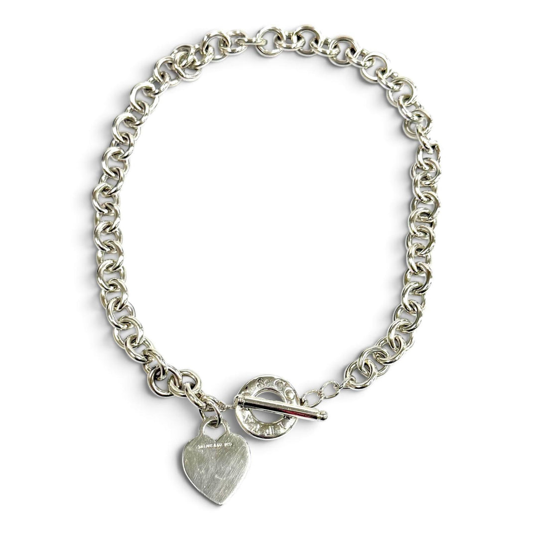 Great TIFFANY&Co. Necklace Heart Tag Toggle Choker Silver 925 Women