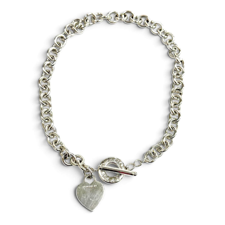 Great TIFFANY&Co. Necklace Heart Tag Toggle Choker Silver 925 Women