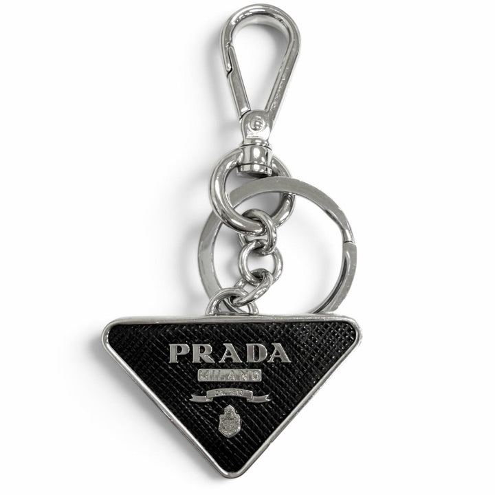 Very Good PRADA key ring triangle logo charm Silver mens