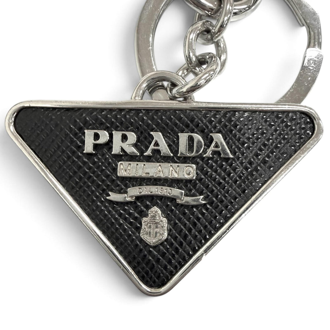Very Good PRADA key ring triangle logo charm Silver mens