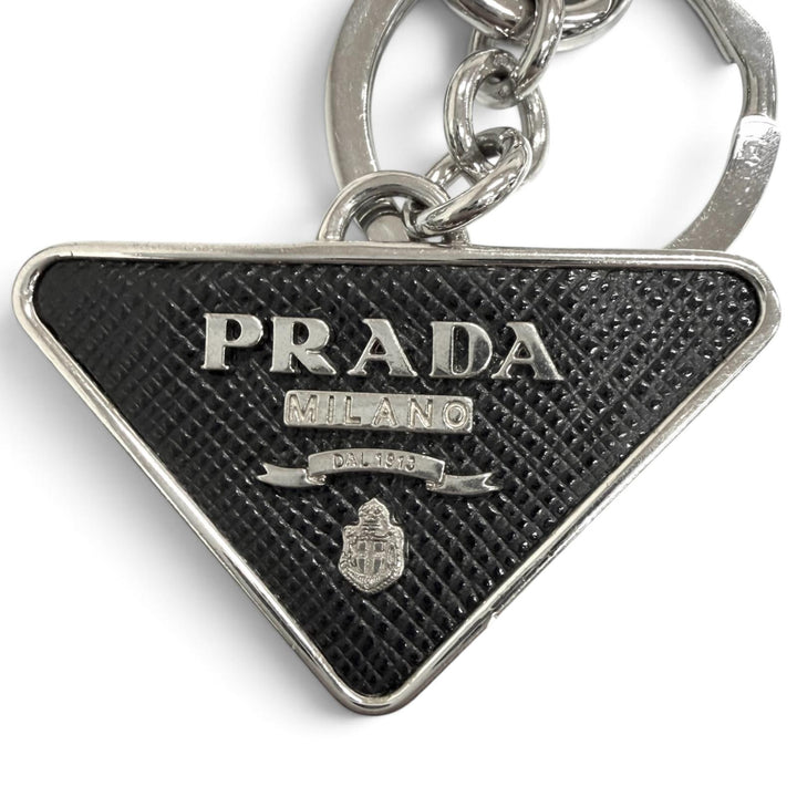 Very Good PRADA key ring triangle logo charm Silver mens