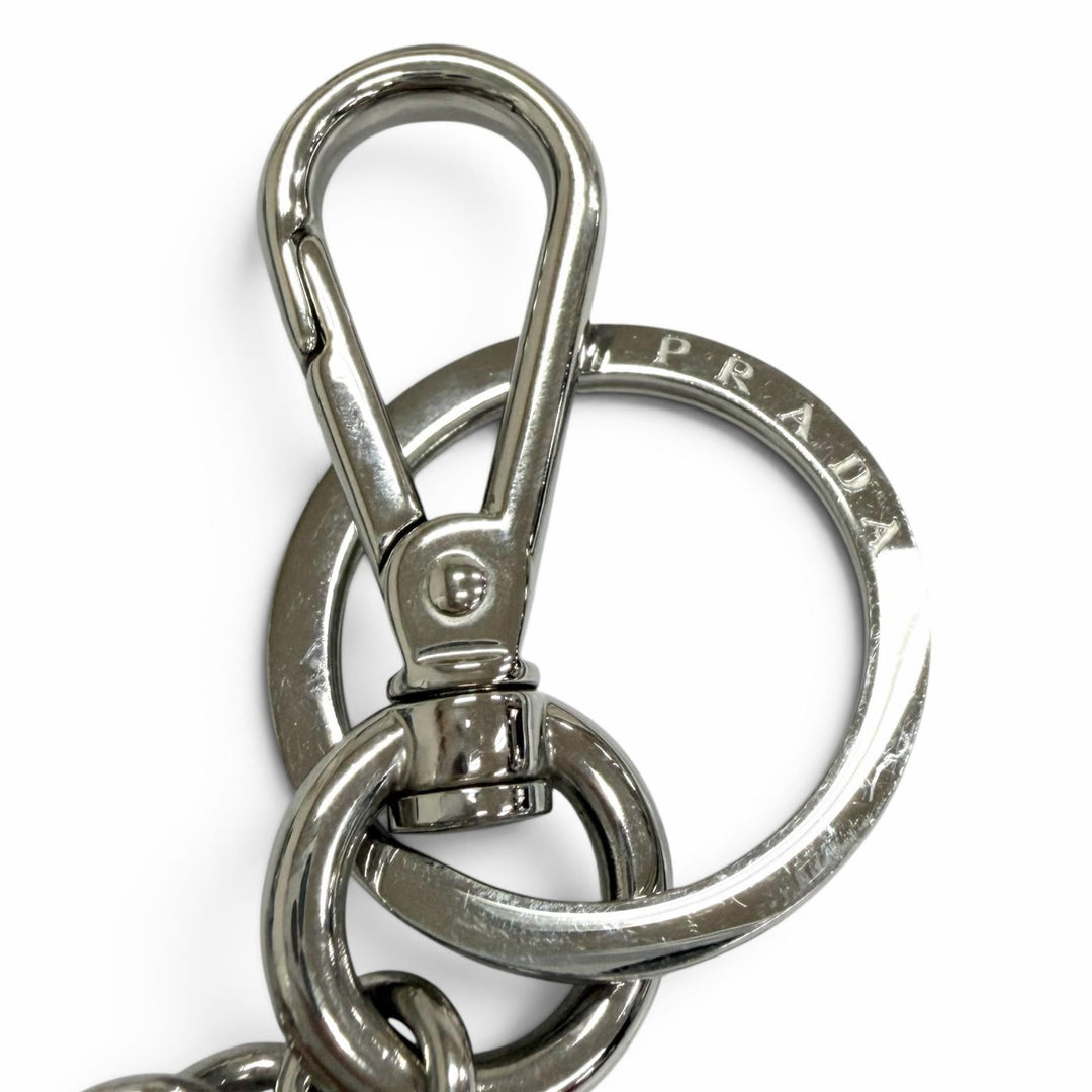 Very Good PRADA key ring triangle logo charm Silver mens
