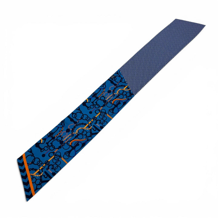 Excellent HERMES scarf MORS ET TRESSET blue silk Women