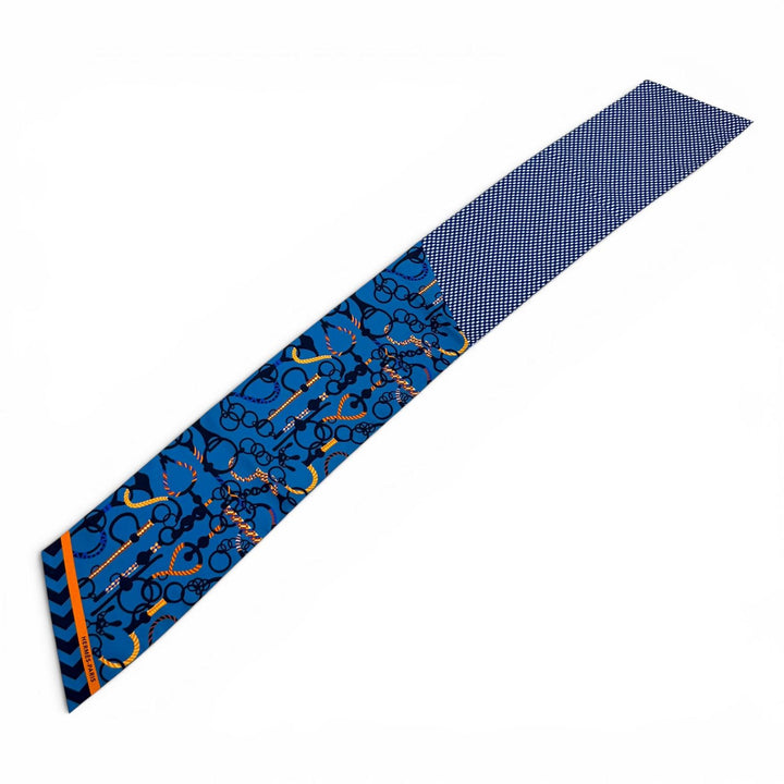 Excellent HERMES scarf MORS ET TRESSET blue silk Women