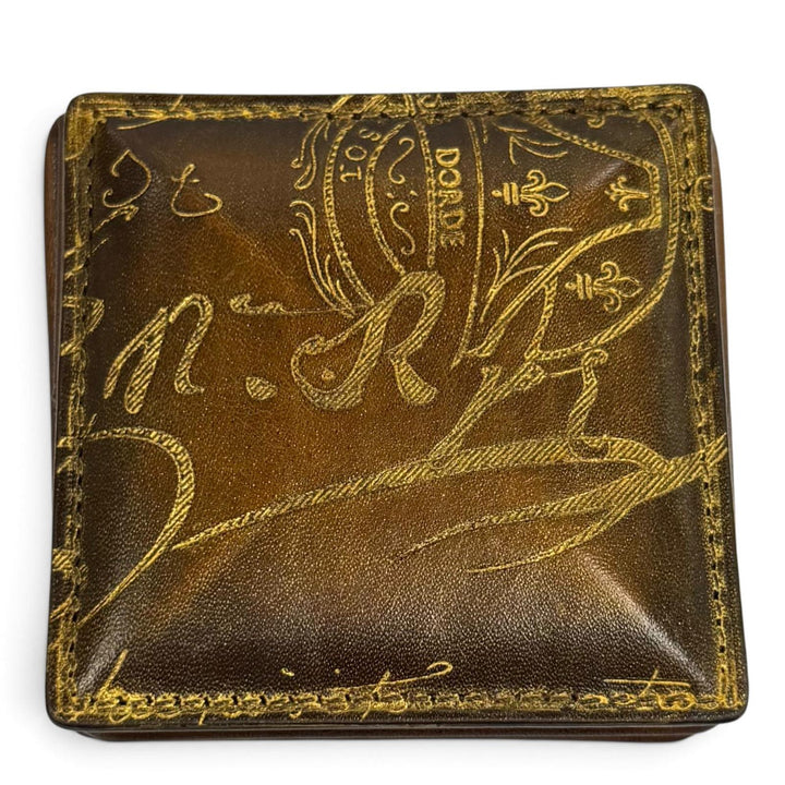 Great BERLUTI Coin case KHAYA Kaya Calligraphy Golden Patina Leather Brown mens