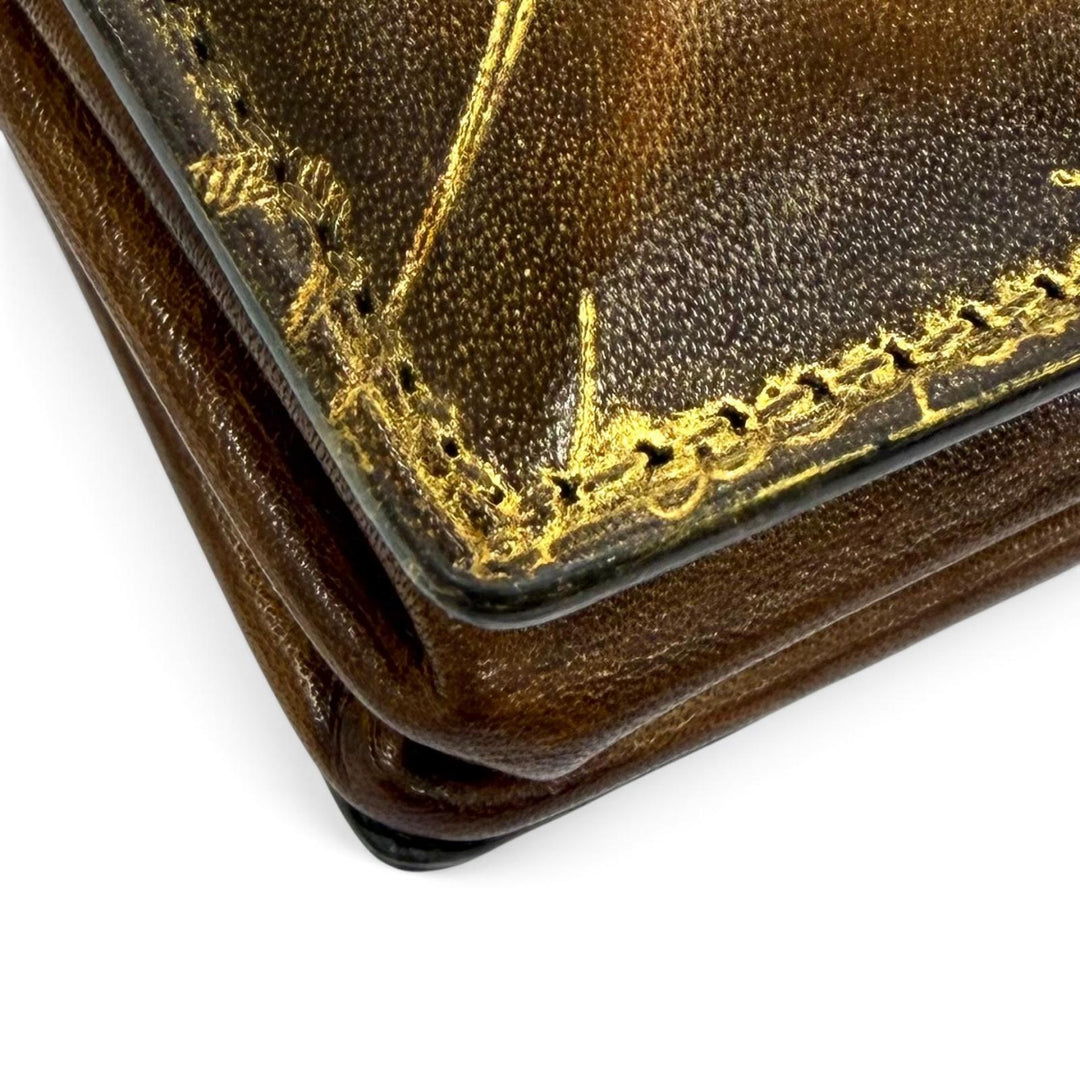 Great BERLUTI Coin case KHAYA Kaya Calligraphy Golden Patina Leather Brown mens
