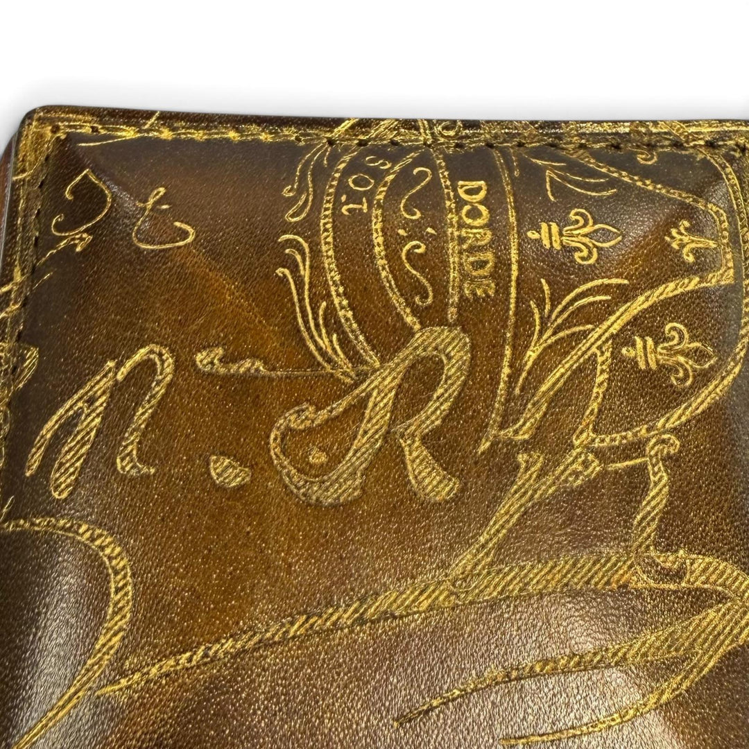 Great BERLUTI Coin case KHAYA Kaya Calligraphy Golden Patina Leather Brown mens