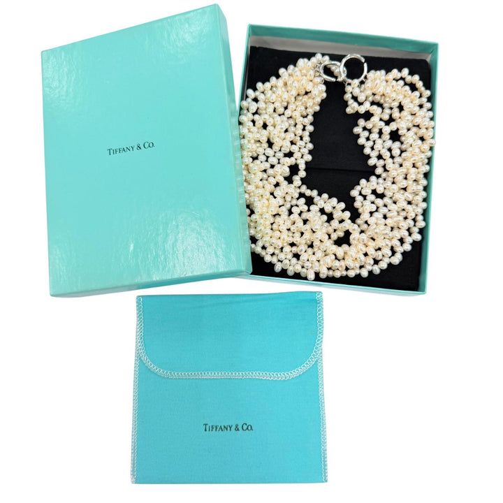 Great TIFFANY&Co. Necklace Torsade 8 stations white Freshwater pearl Women