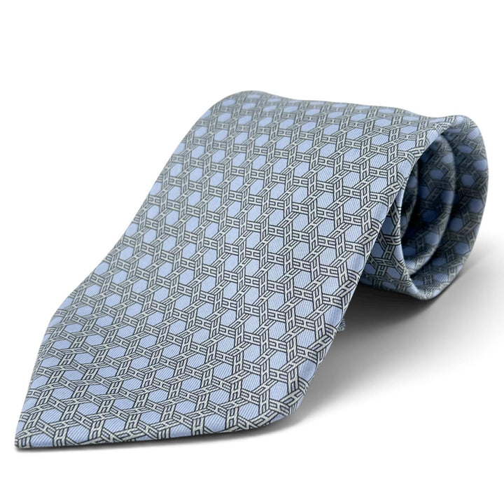 Excellent HERMES tie Geometric H motif twill tie Light blue silk mens 5359 OA