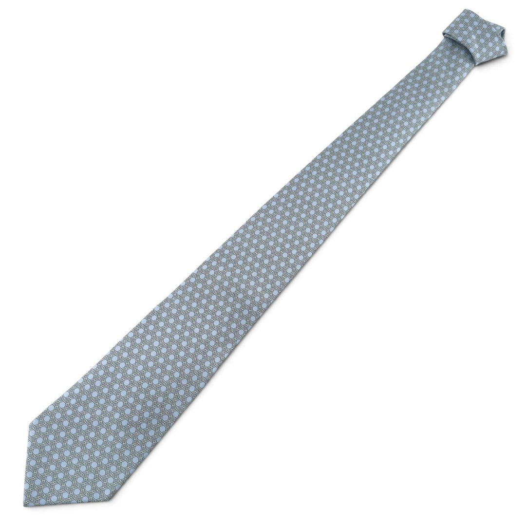 Excellent HERMES tie Geometric H motif twill tie Light blue silk mens 5359 OA