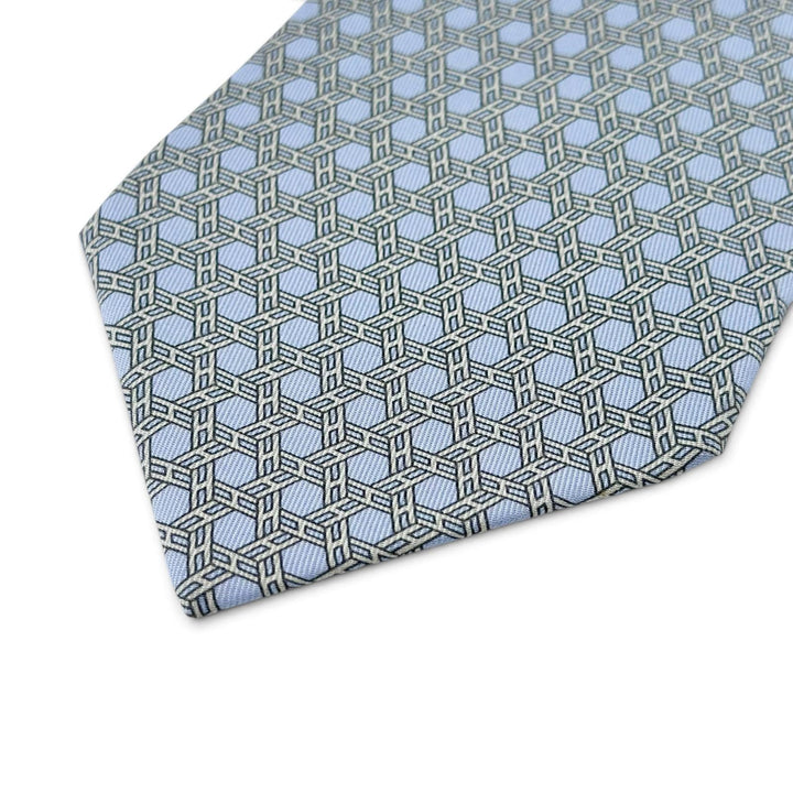 Excellent HERMES tie Geometric H motif twill tie Light blue silk mens 5359 OA