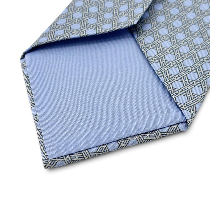 Excellent HERMES tie Geometric H motif twill tie Light blue silk mens 5359 OA