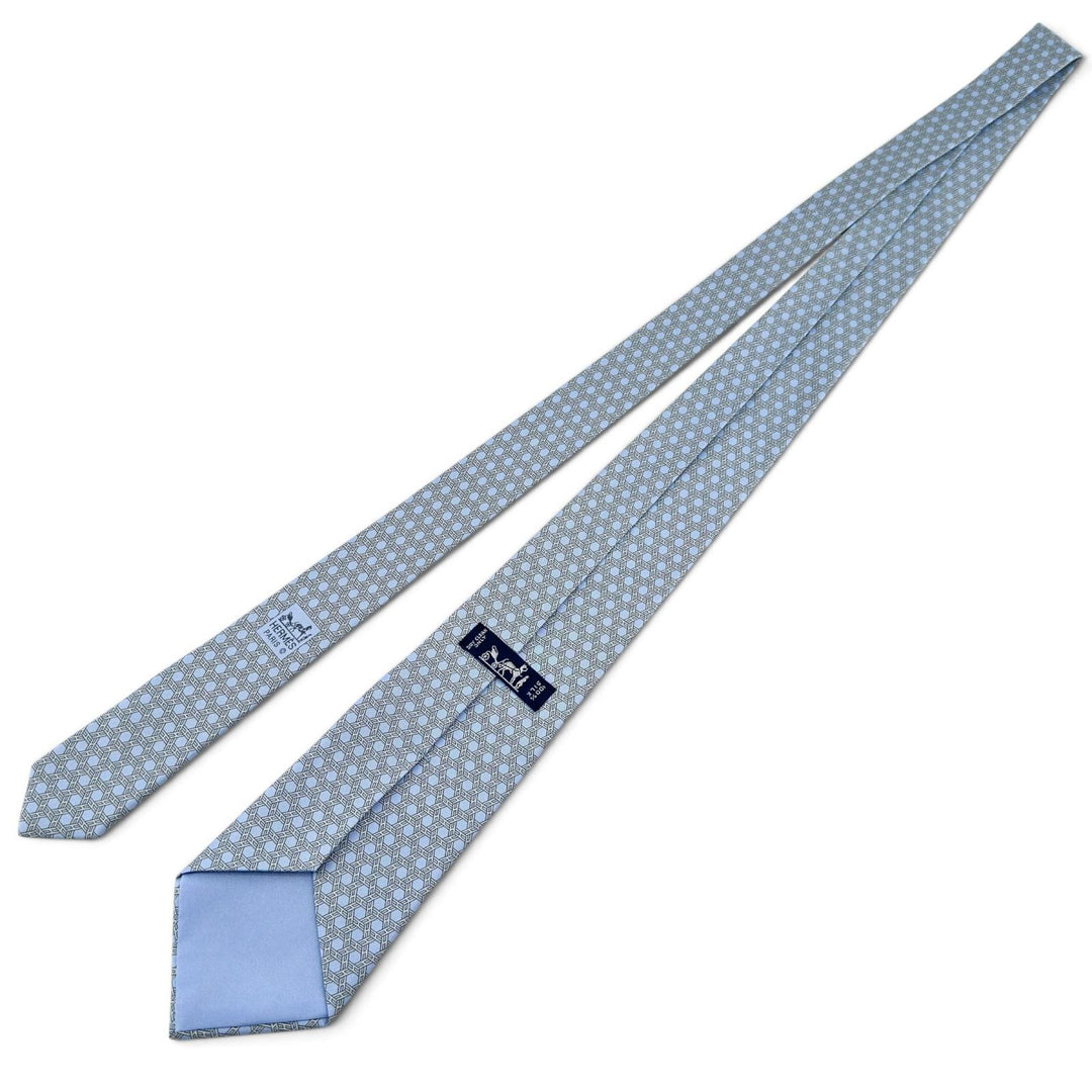 Excellent HERMES tie Geometric H motif twill tie Light blue silk mens 5359 OA