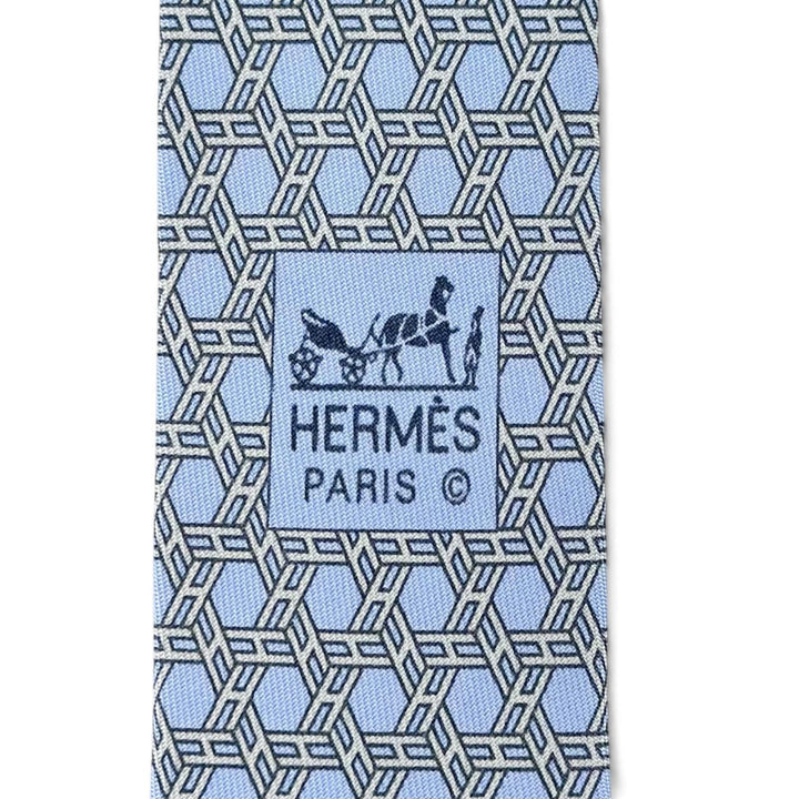Excellent HERMES tie Geometric H motif twill tie Light blue silk mens 5359 OA