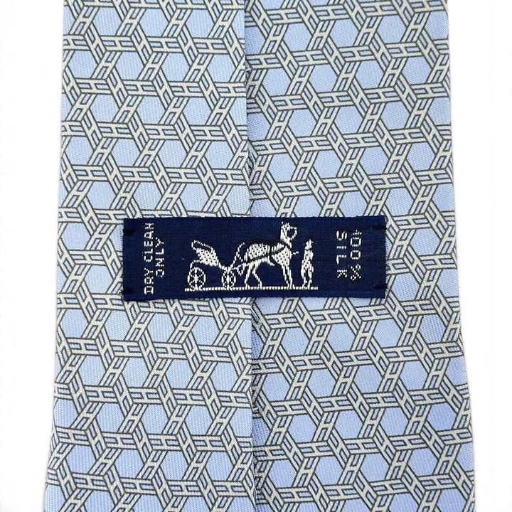Excellent HERMES tie Geometric H motif twill tie Light blue silk mens 5359 OA